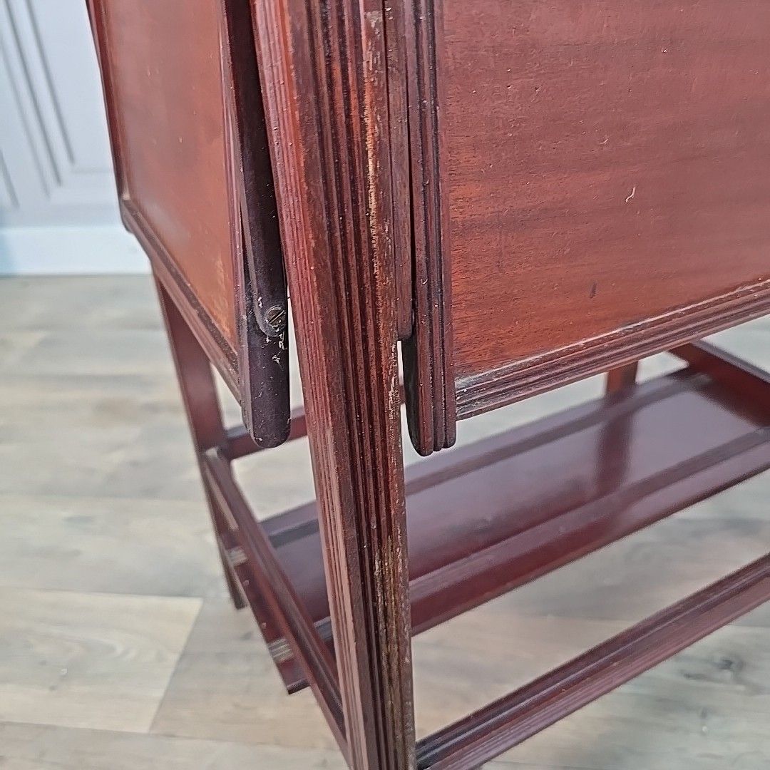 photo vinterior Antique Edwardian Mahogany Tea Table – Fold Out Butler Trays Campaign Style
