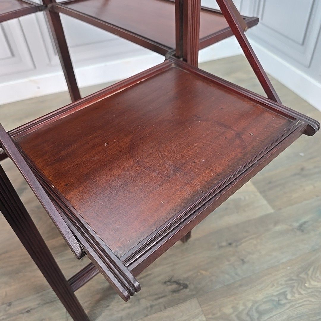 photo vintage Antique Edwardian Mahogany Tea Table – Fold Out Butler Trays Campaign Style
