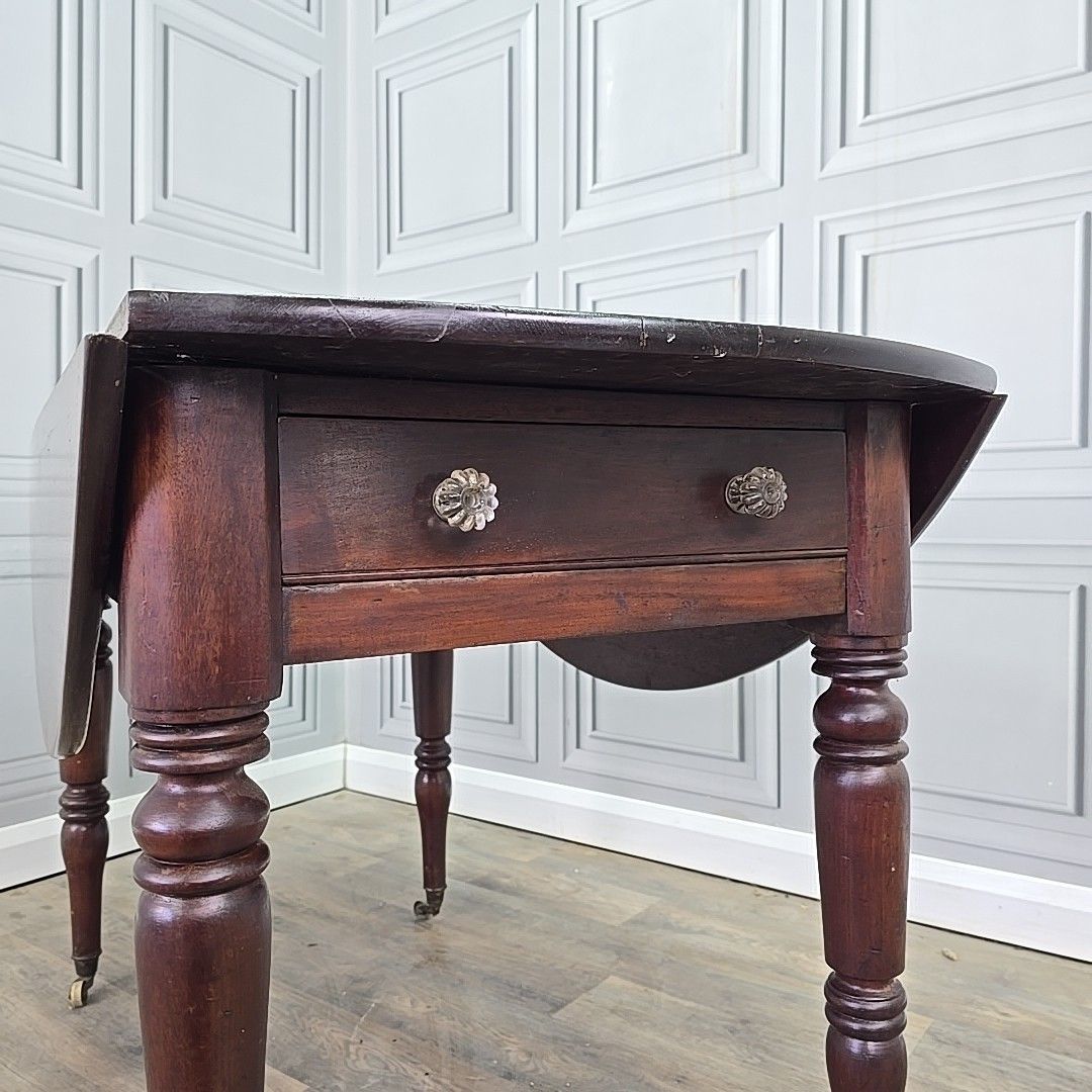 Furniture Antique Mahogany Pembroke Table – Georgian Victorian Drop Leaf Centre Drawers photo