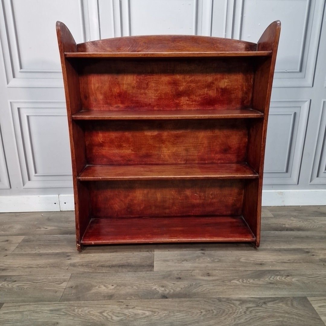 Vintage Wooden Open Bookcase – Arts & Crafts Style Retro Shelving Unit Shelf photo for sale