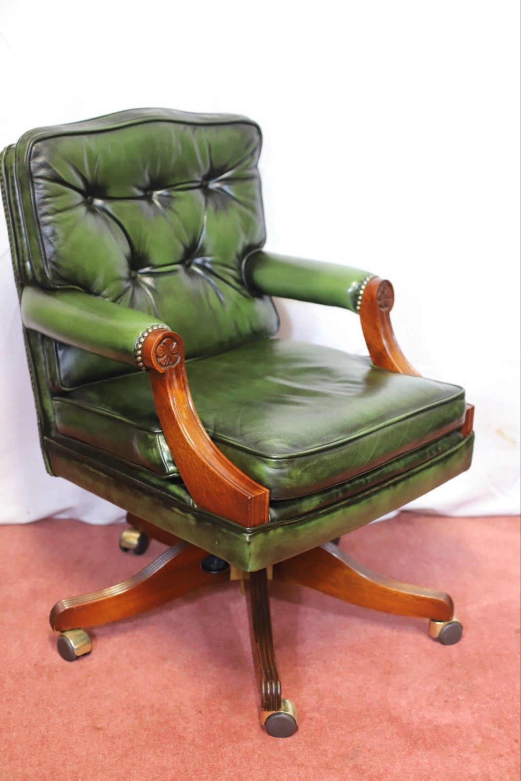 Bevan Funnel Reprodux , Stunning Mahogany And Leather Swivel Chair photo for sale