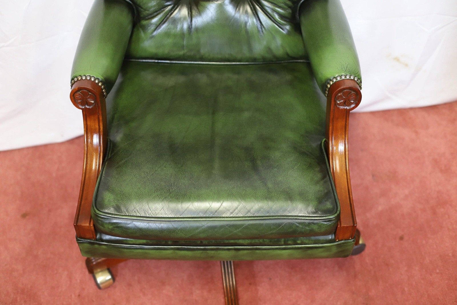 photo for sale Bevan Funnel Reprodux , Stunning Mahogany And Leather Swivel Chair