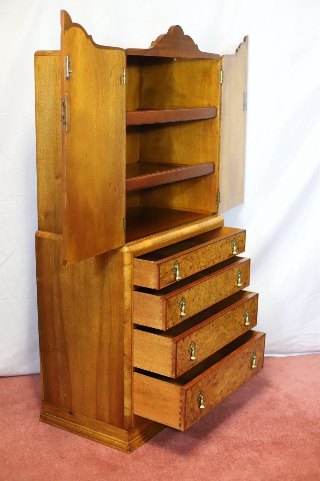 Beautiful Antique Art Deco Burr Walnut Chest Of Drawers photo vinterior