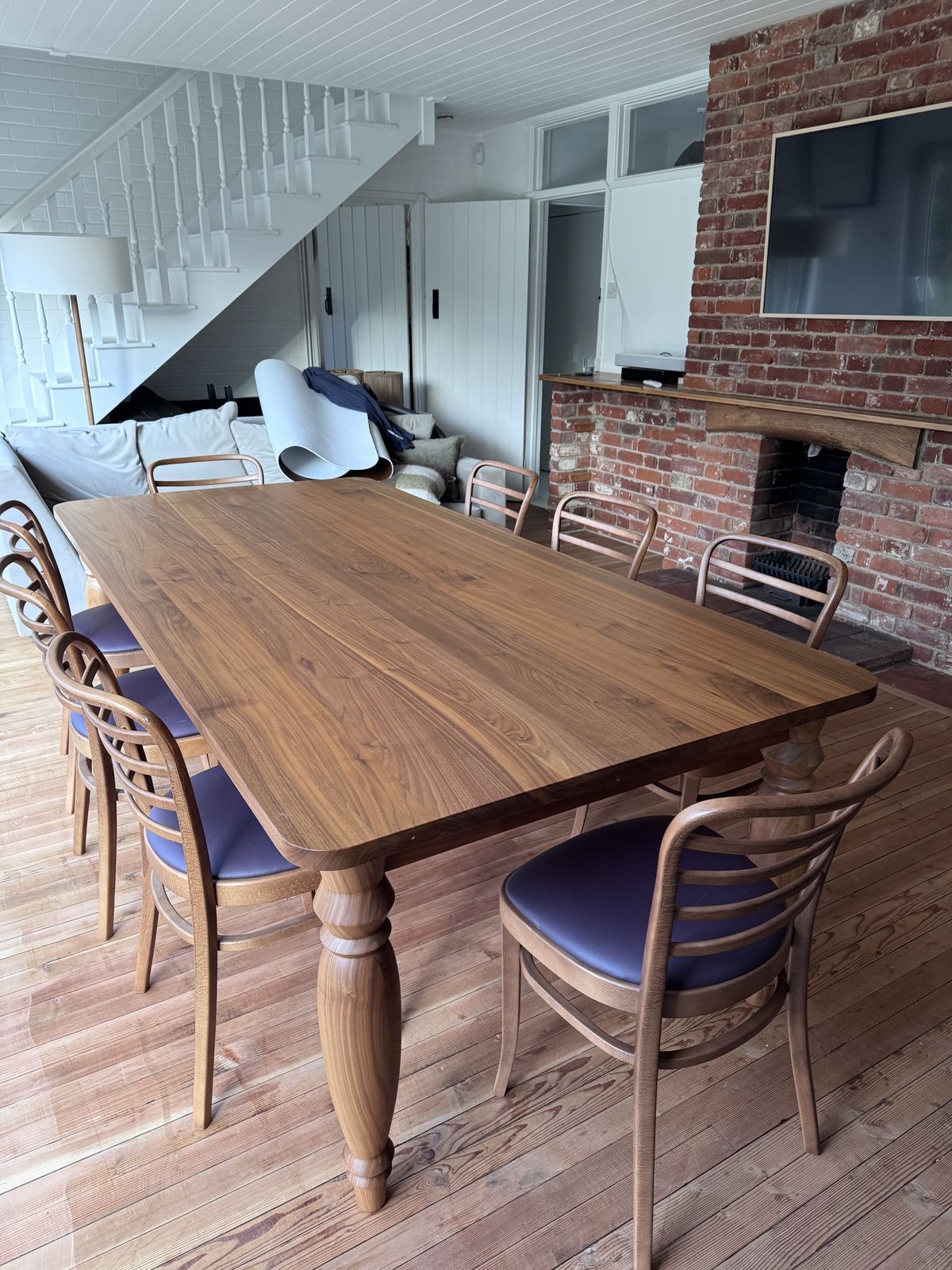 Furniture Benchmark Mrs B Dining Table In Walnut Designed By Russel Pinch With 8 Leather Upholstered Vienna Dining Chairs photo