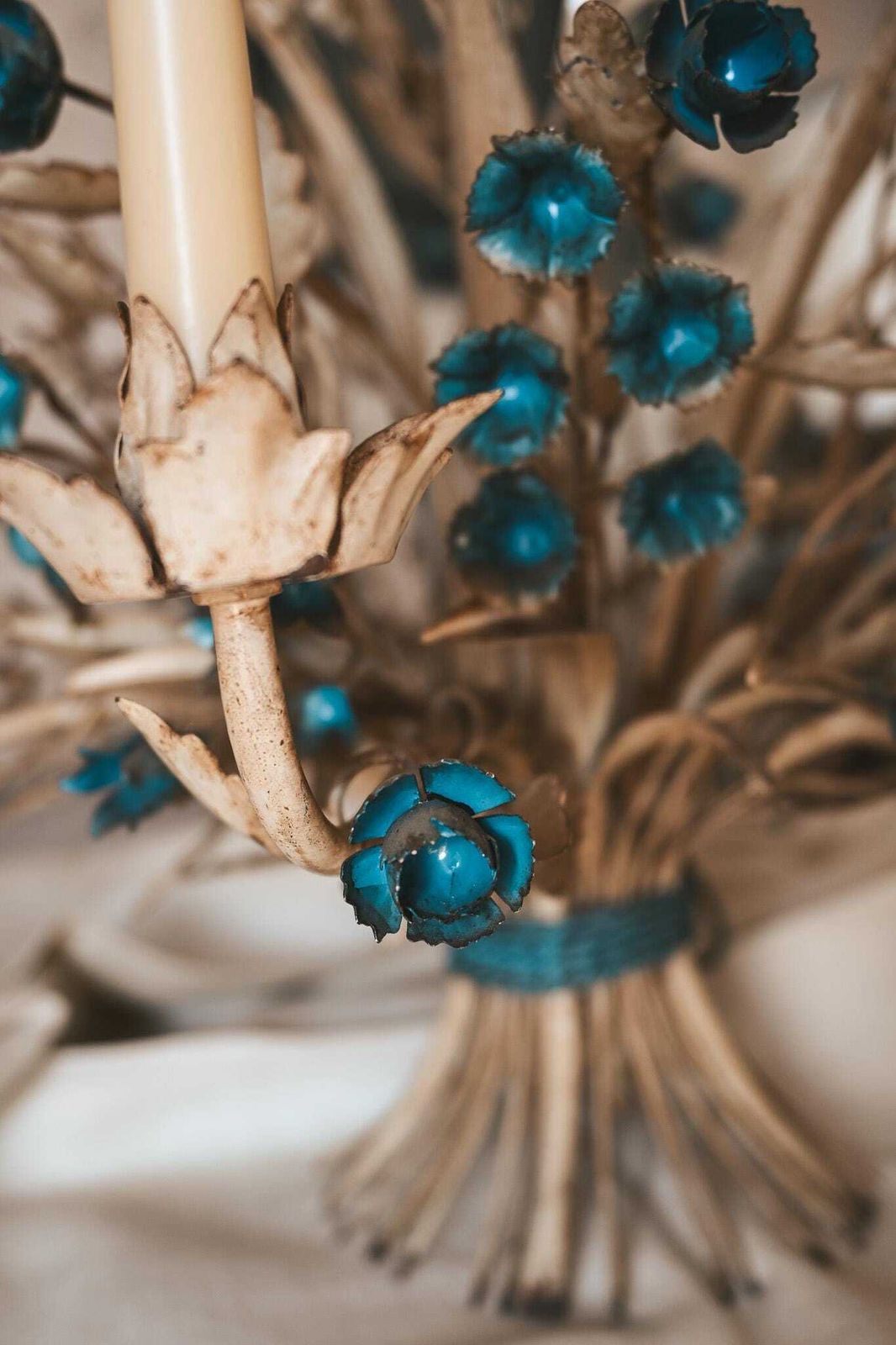 Vintage Italian Tole Candelabra With Turquoise Flowers   Repurposed Chandelier photo buy