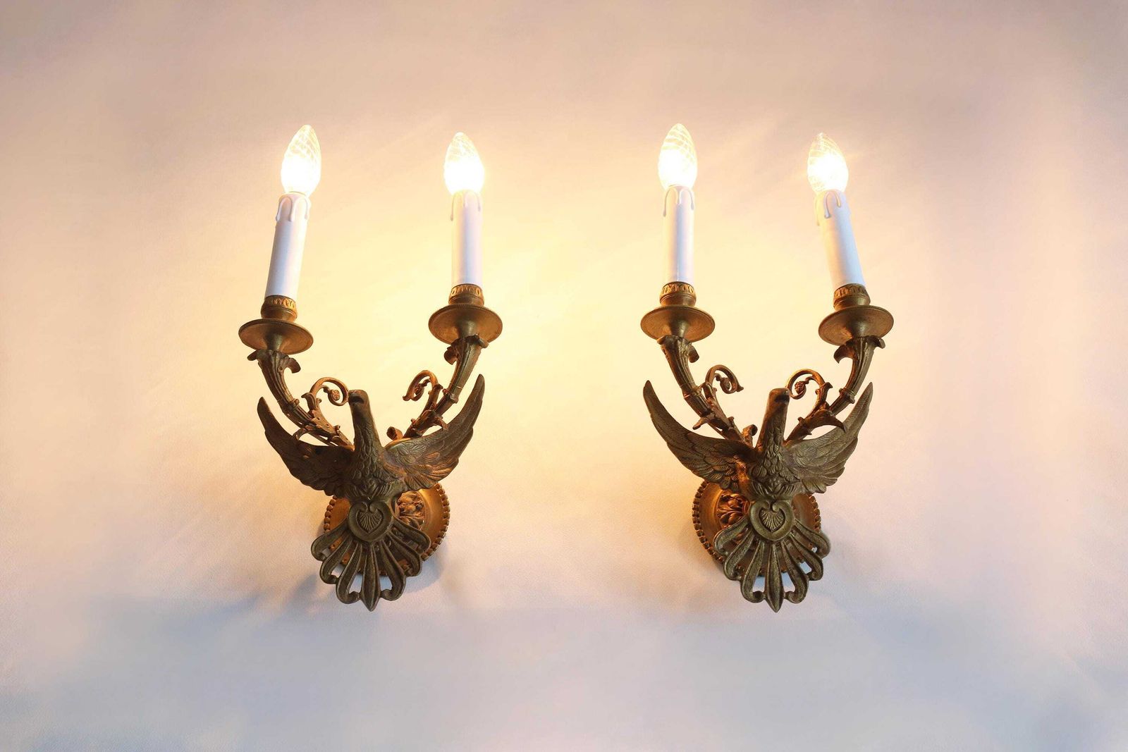 Antiek Messing Adelaar Wandlampen Paar Hollywood Regency Empire Stijl