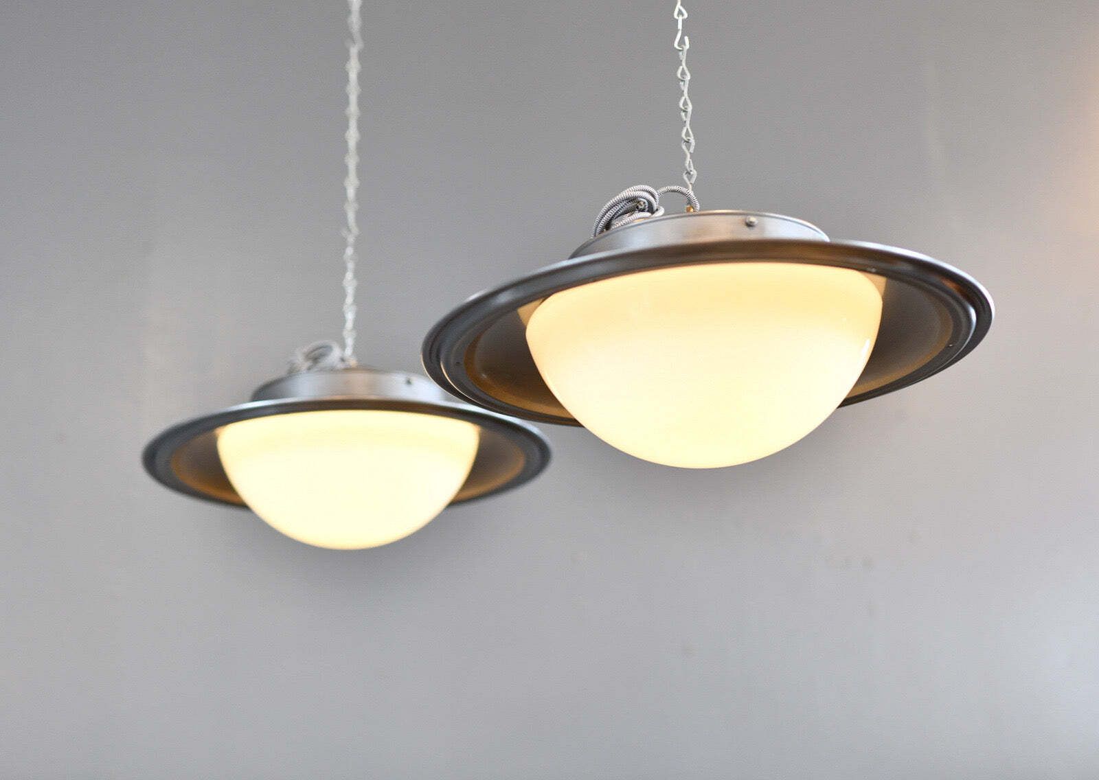 Ufo Pendant Lights By Adolf Meyer For Zeiss Ikon Circa 1930s photo for sale