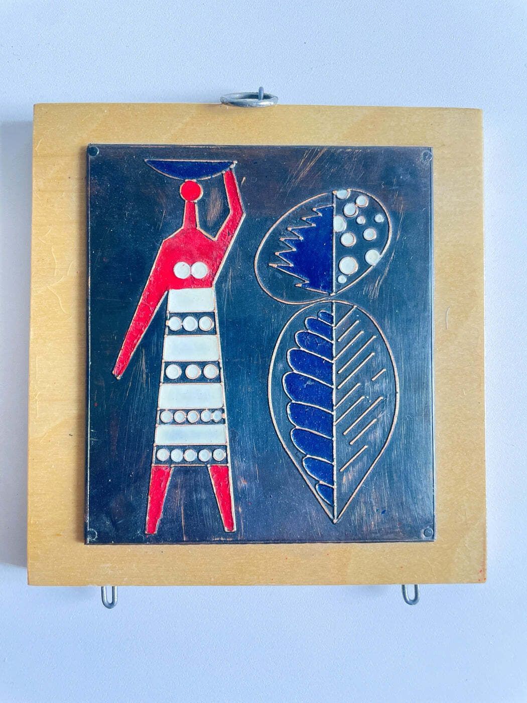 Vintage Mid Century Drieluik Emaille Figuratieve Wandkunst photo buy