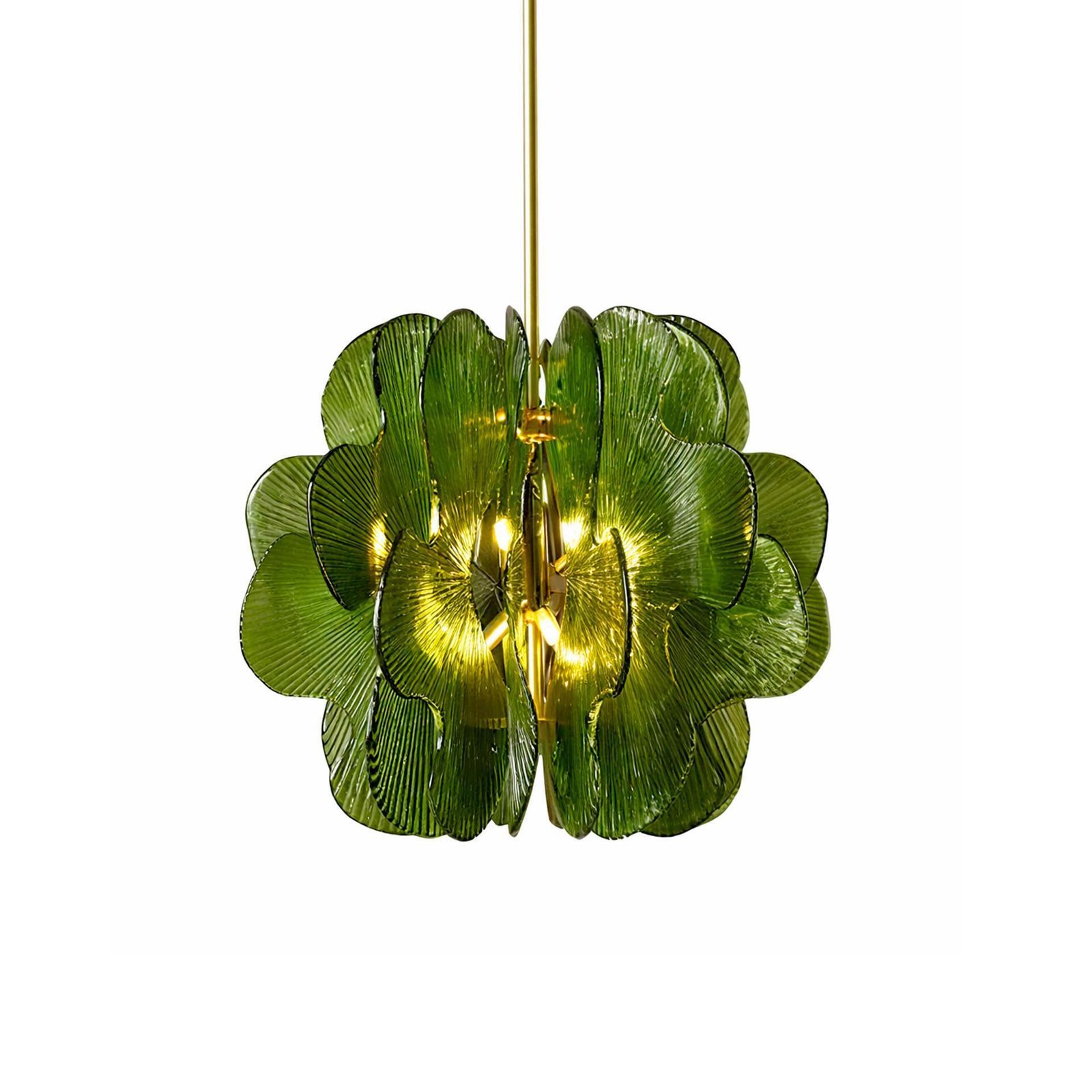 Modern Style Italian Brass Pendant Lamp With Bright Green Murano Glass Sheets photo furniture