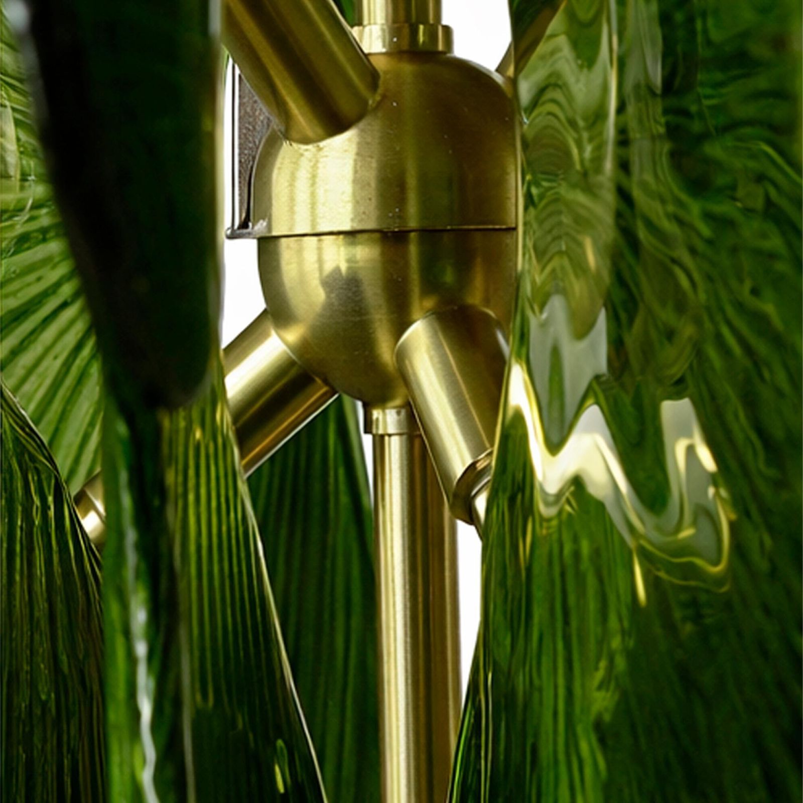 Modern Style Italian Brass Pendant Lamp With Bright Green Murano Glass Sheets photo vinterior