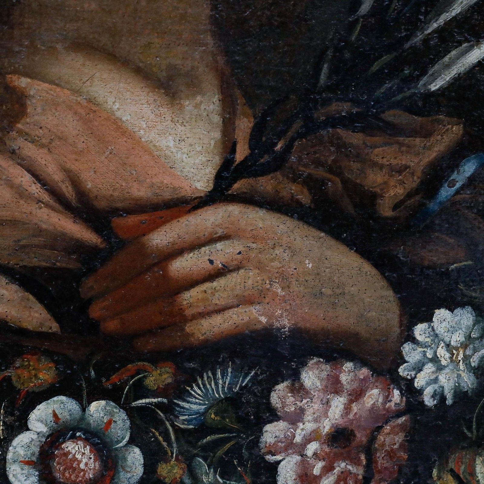 17th Century Oil Mary Surrounded By Flowers photo Art