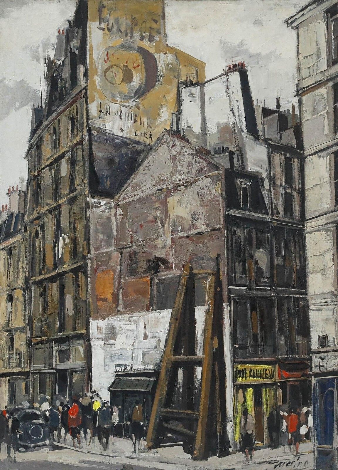 Daniel Merino (1941 2011) Mid 20th Century Oil, Parisian Boulevard photo furniture