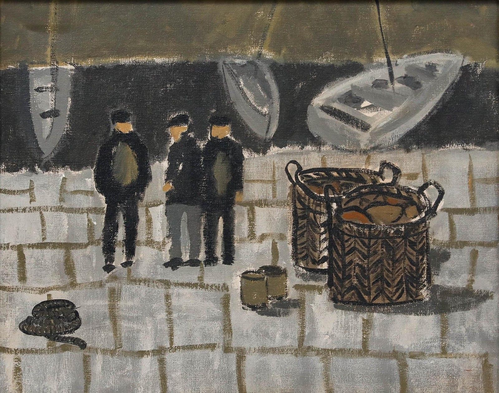 Framed Contemporary Oil Dock Workers At The Harbour photo furniture