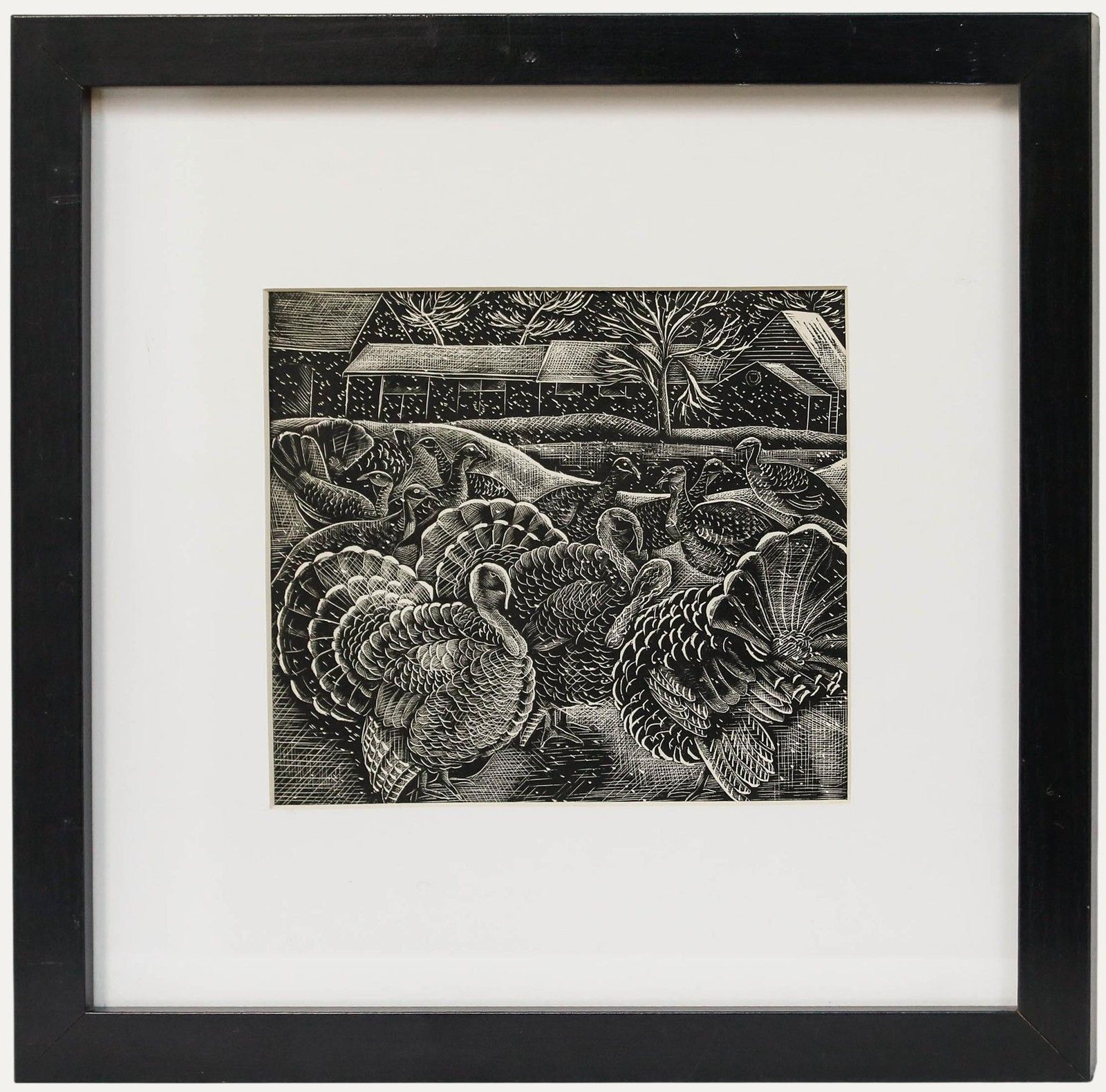 Mary Groom (1903 1958) Framed Mid 20th Century Lithograph, Turkeys In The Snow