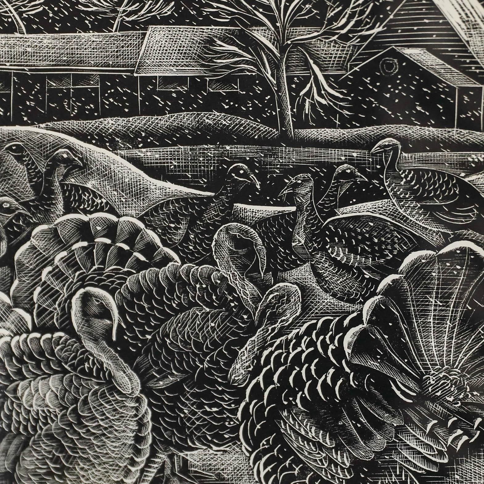 Mary Groom (1903 1958) Framed Mid 20th Century Lithograph, Turkeys In The Snow photo Art