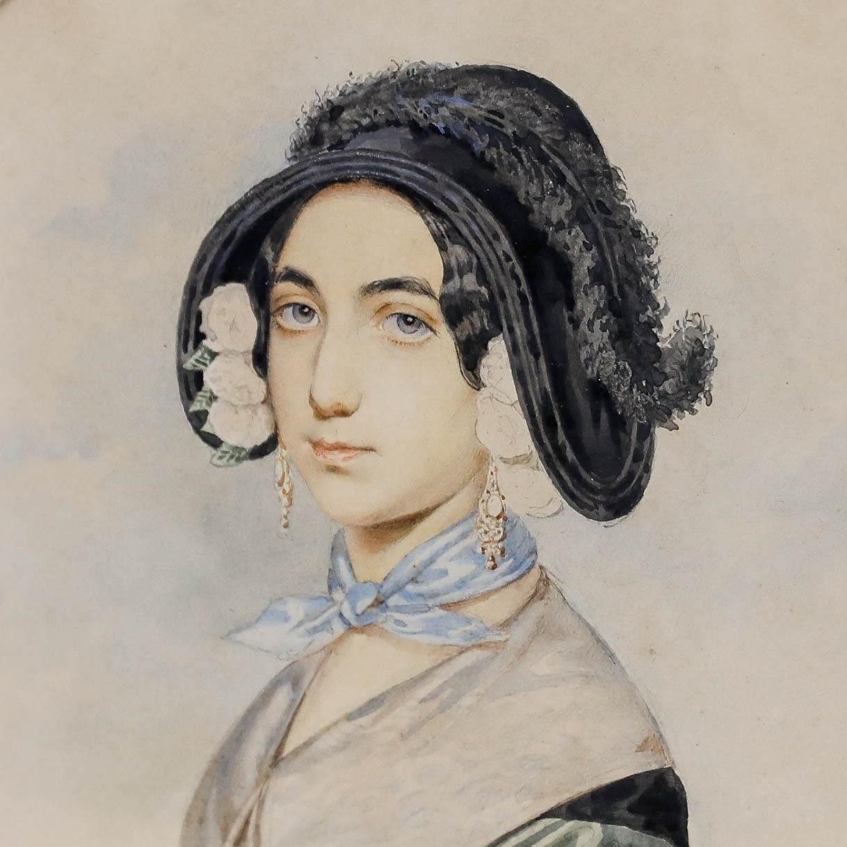 Attrib. Heinrich Ditlev Mitreuter (B.1818) Watercolour, Portrait Of A Lady photo Art