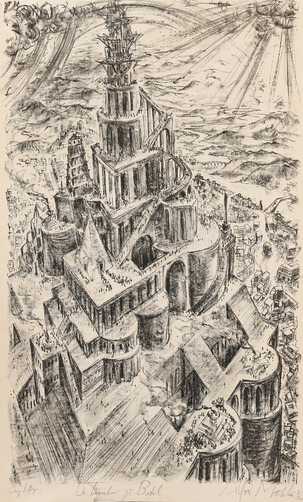 Alfred Mahlau (1894 1967) Mid 20th Century Lithograph, The Tower Of Babel photo furniture