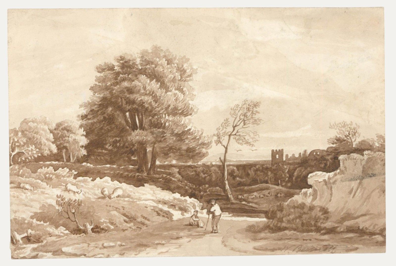 William Bennett (1811 1871) 19th Century Watercolour, Figures In A Landscape