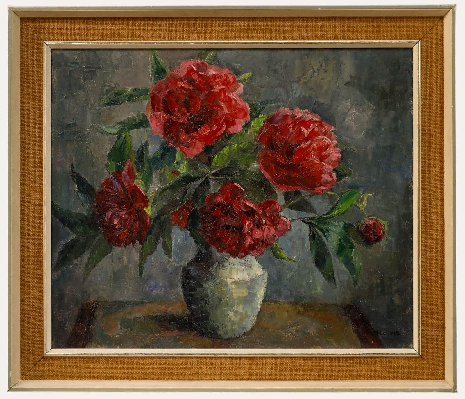 M. Williams Framed 20th Century Oil, Still Life Of Peonies