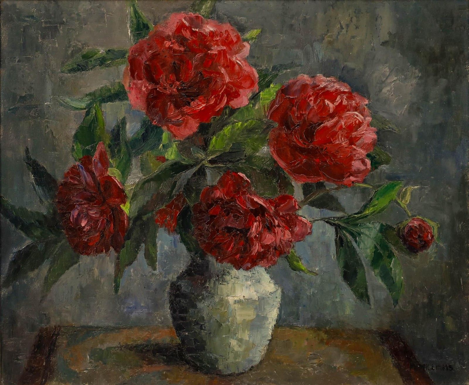 M. Williams Framed 20th Century Oil, Still Life Of Peonies photo furniture