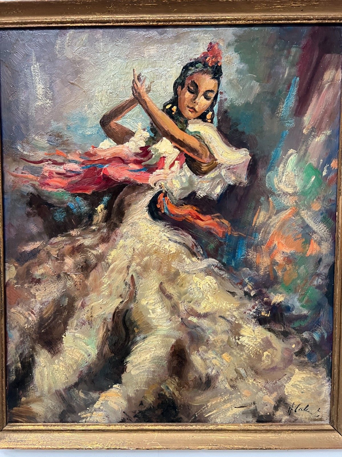 Art Oil On Isorel "La Danceuce De Flamenco" 20th Century photo