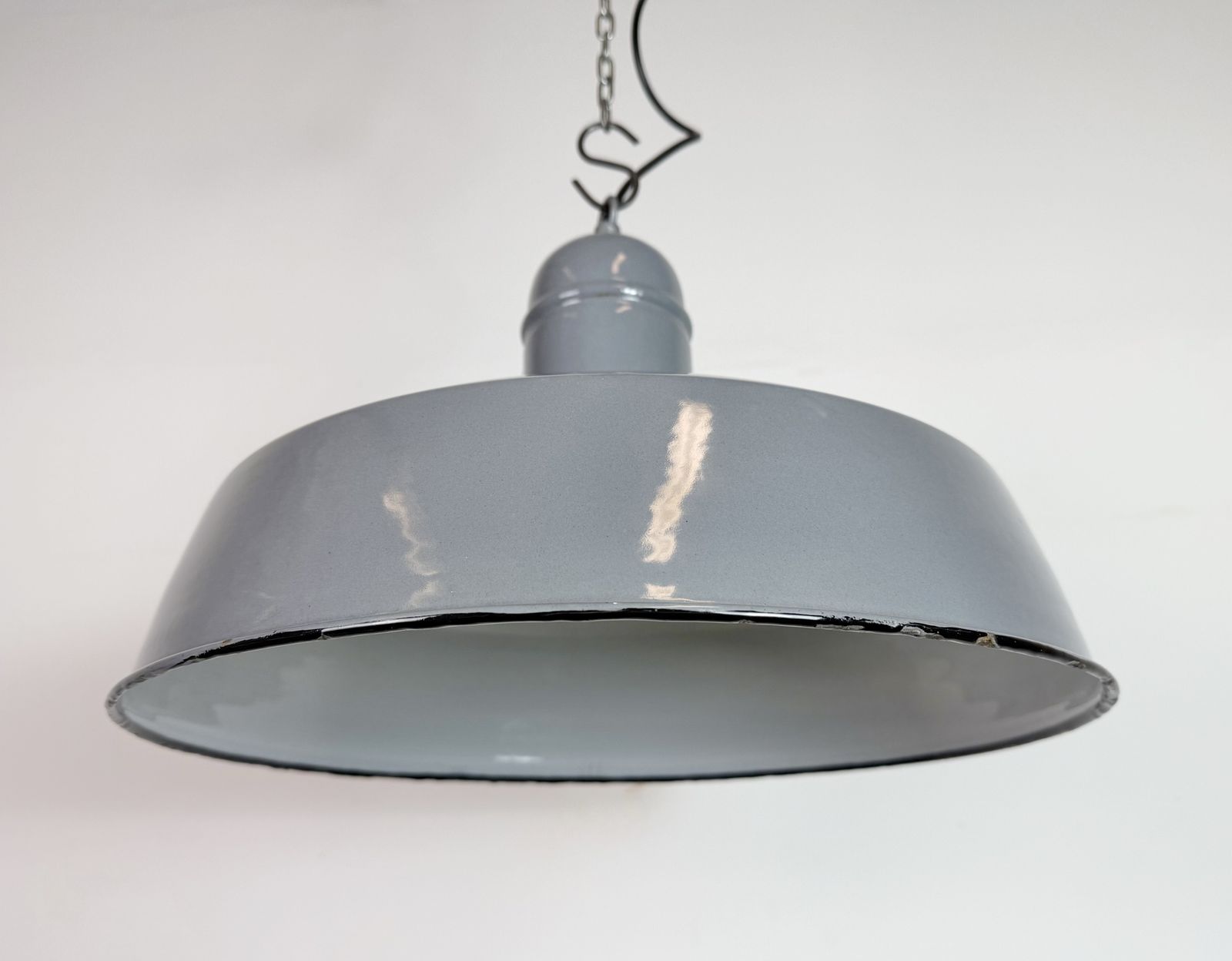 Industrial Grey Enamel Factory Pendant Lamp, 1960s photo buy