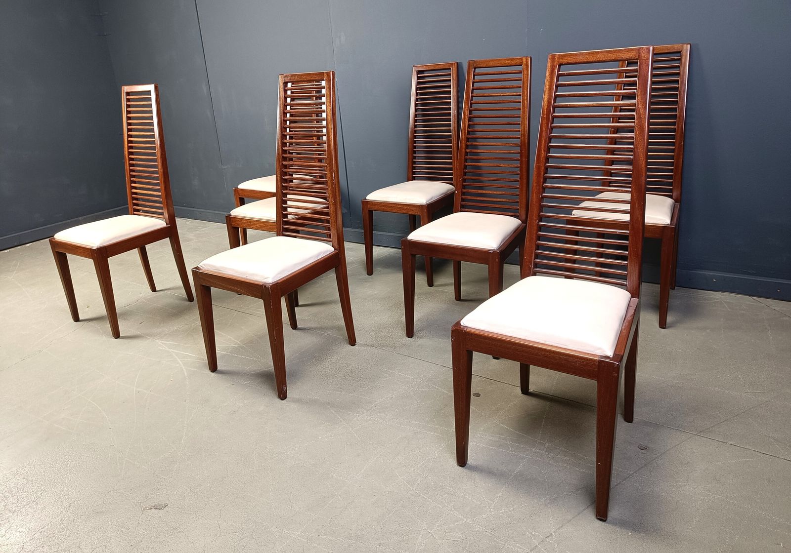 Set Of 8 Italian High Back Dining Chairs, 1980s photo for sale