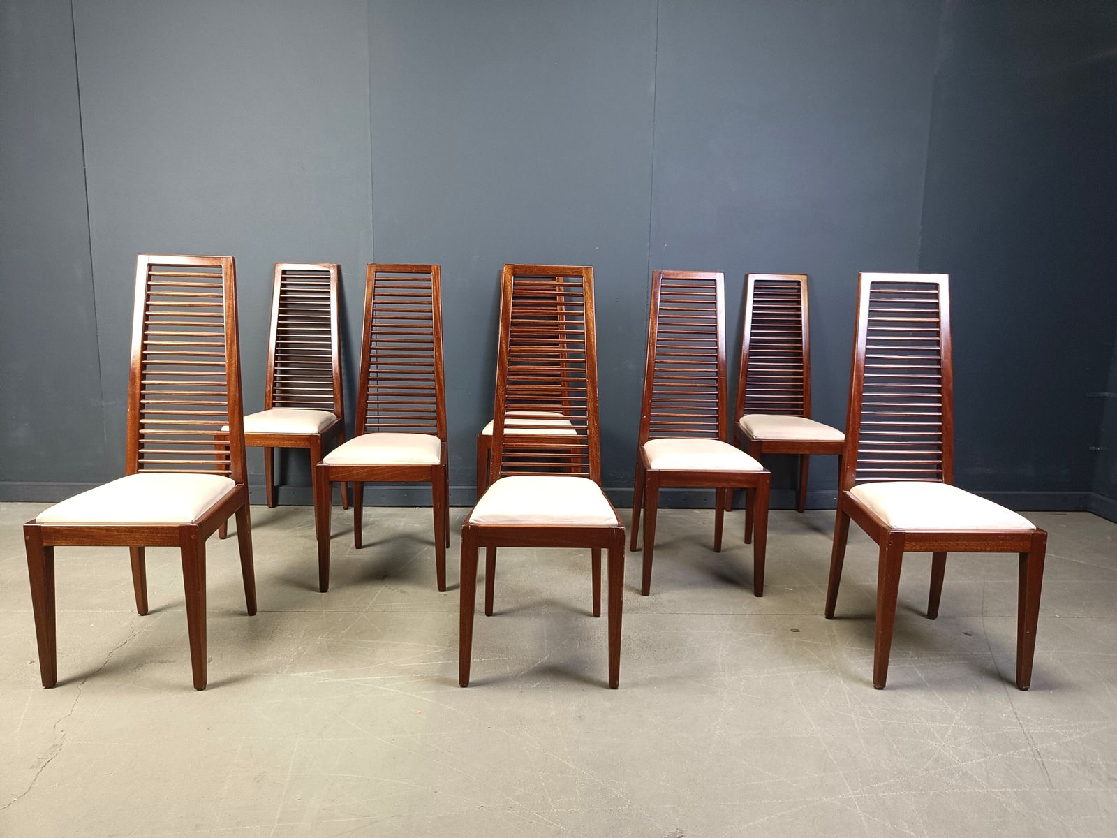 Set Of 8 Italian High Back Dining Chairs, 1980s photo Furniture