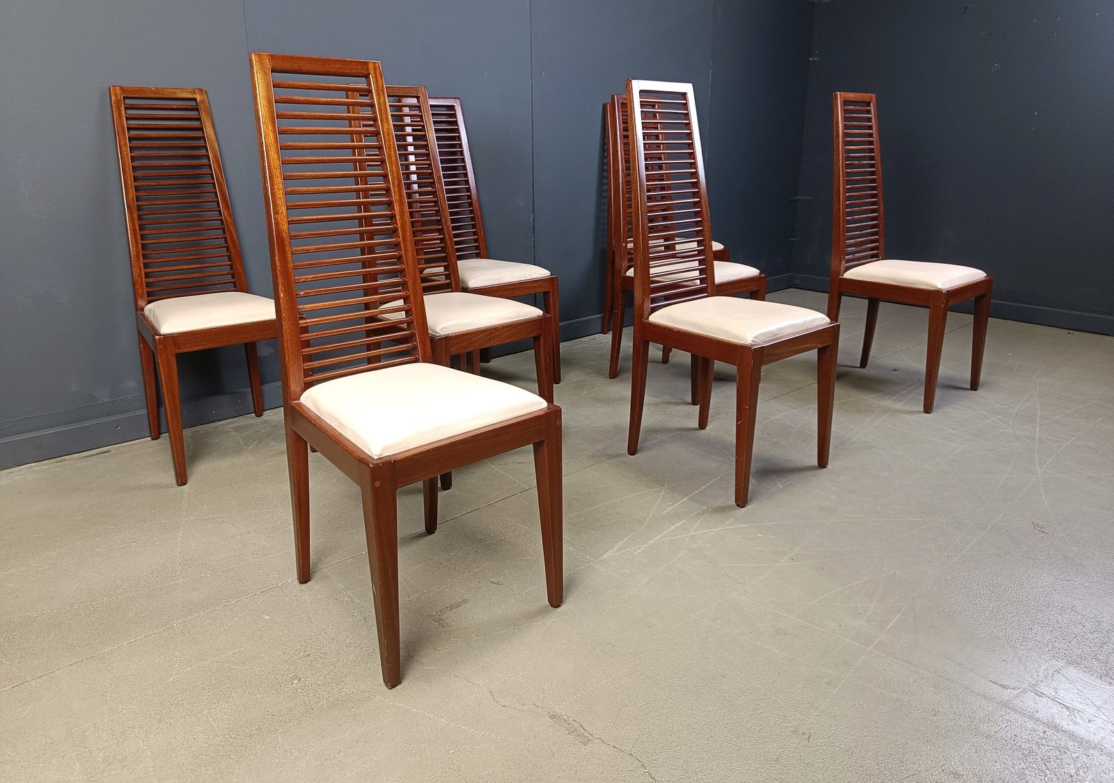 photo furniture Set Of 8 Italian High Back Dining Chairs, 1980s