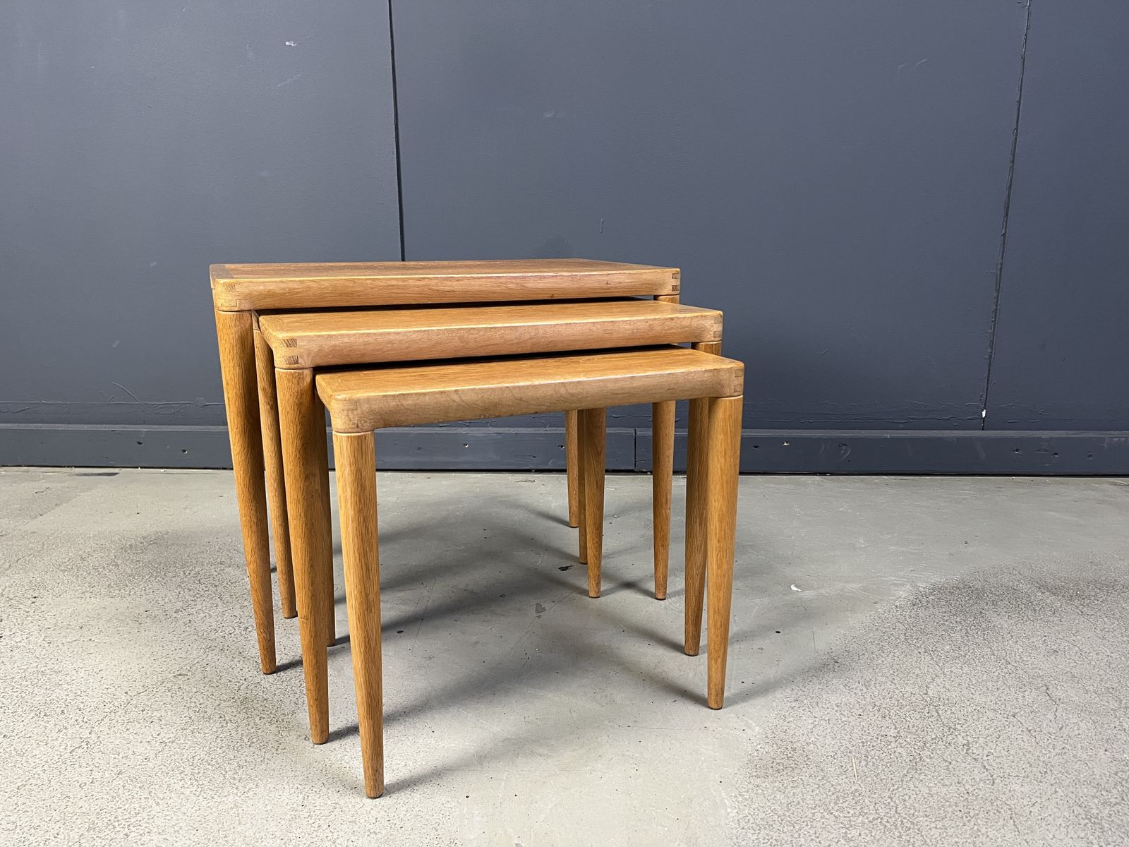 H.W. Klein. Bramin, Three Set Tables/Side Tables, Oak, 1960s, Denmark photo furniture