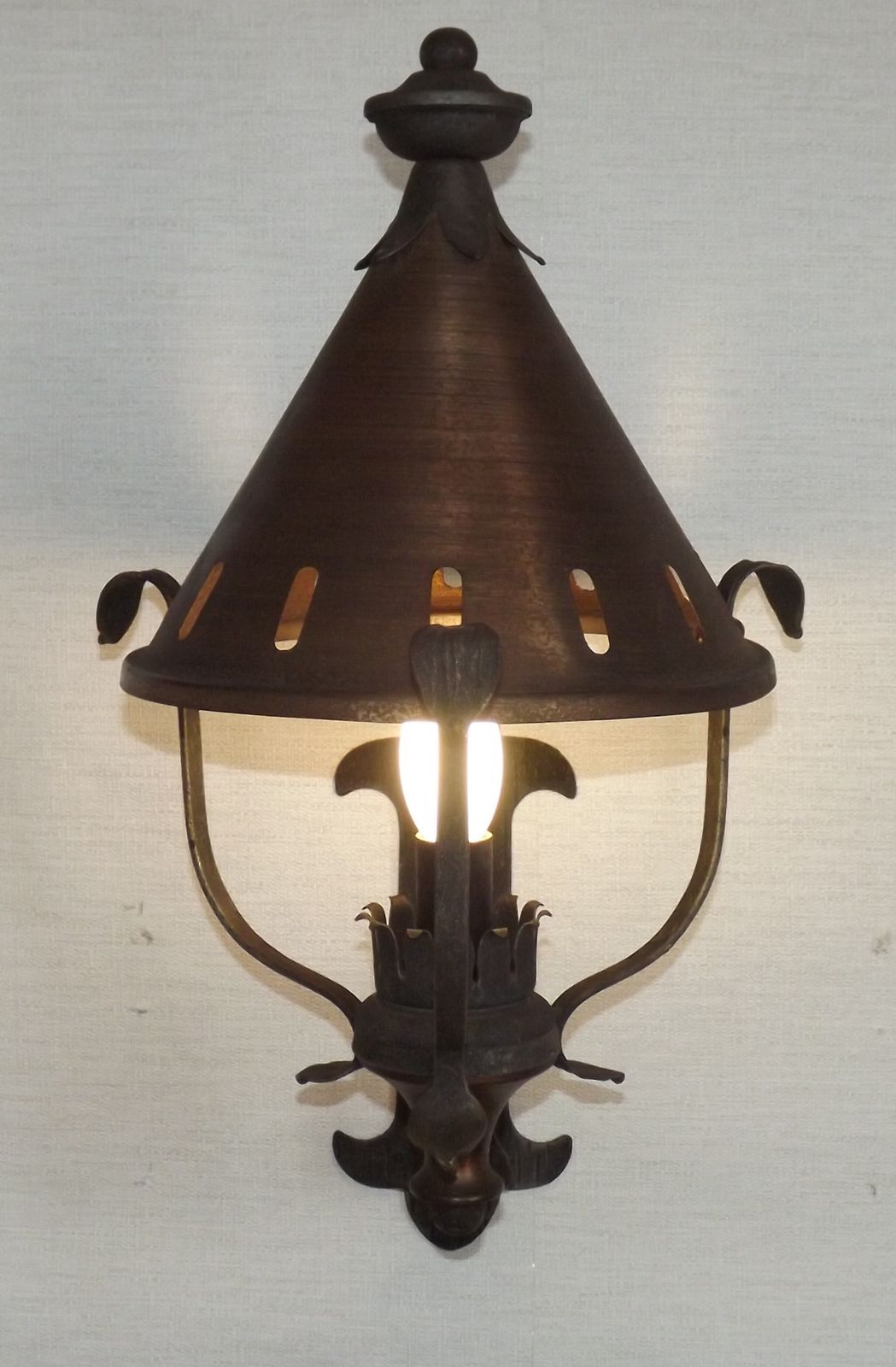 Large French Vintage Copper And Wrought Iron Lantern Style Wall Light photo Lighting