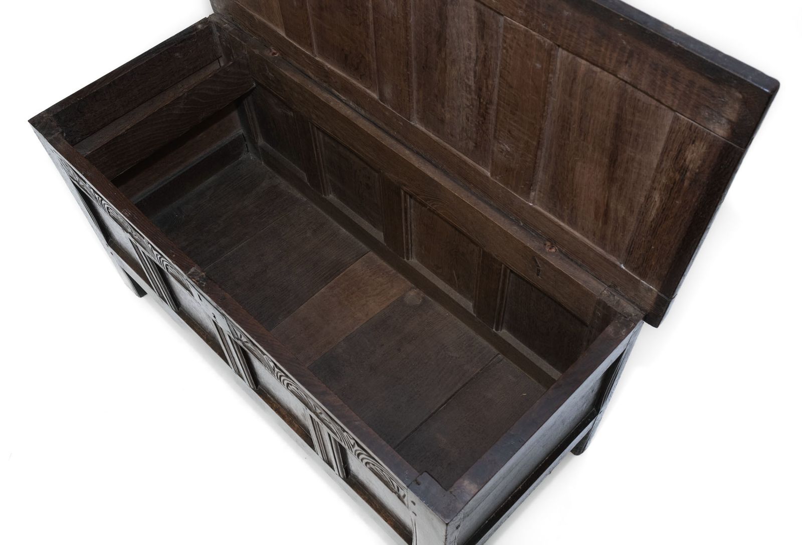 Charles II Oak Panel Coffer Chest Circa 1680 photo 1595.0