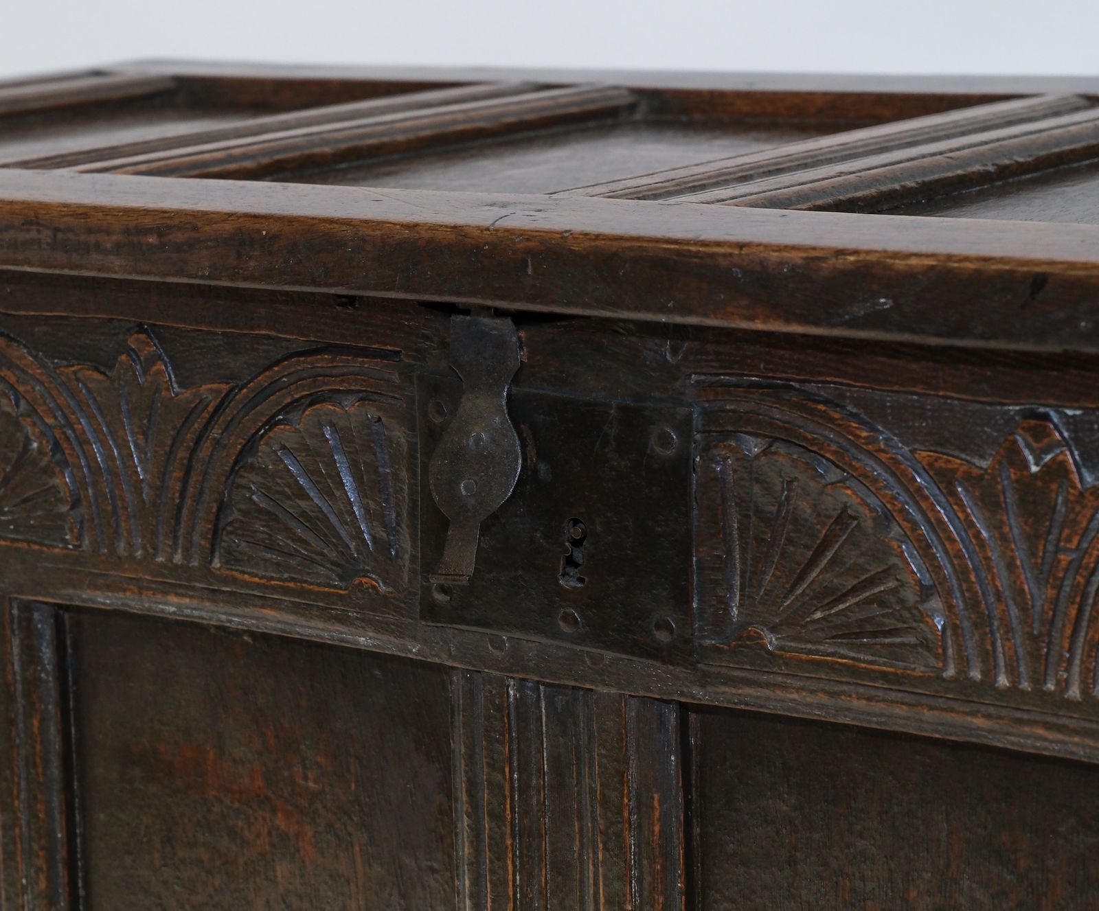 photo for sale Charles II Oak Panel Coffer Chest Circa 1680