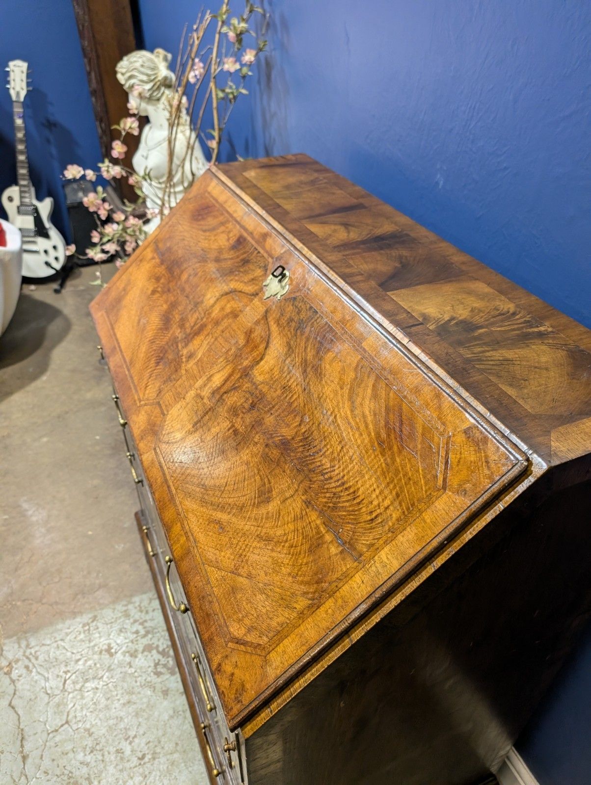 George II Walnut Burr Writing Bureau Desk Antique Beautiful Stunning photo Furniture