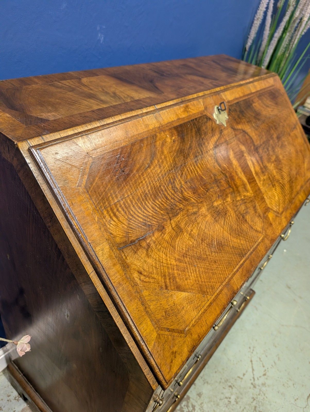 George II Walnut Burr Writing Bureau Desk Antique Beautiful Stunning photo 1245.0