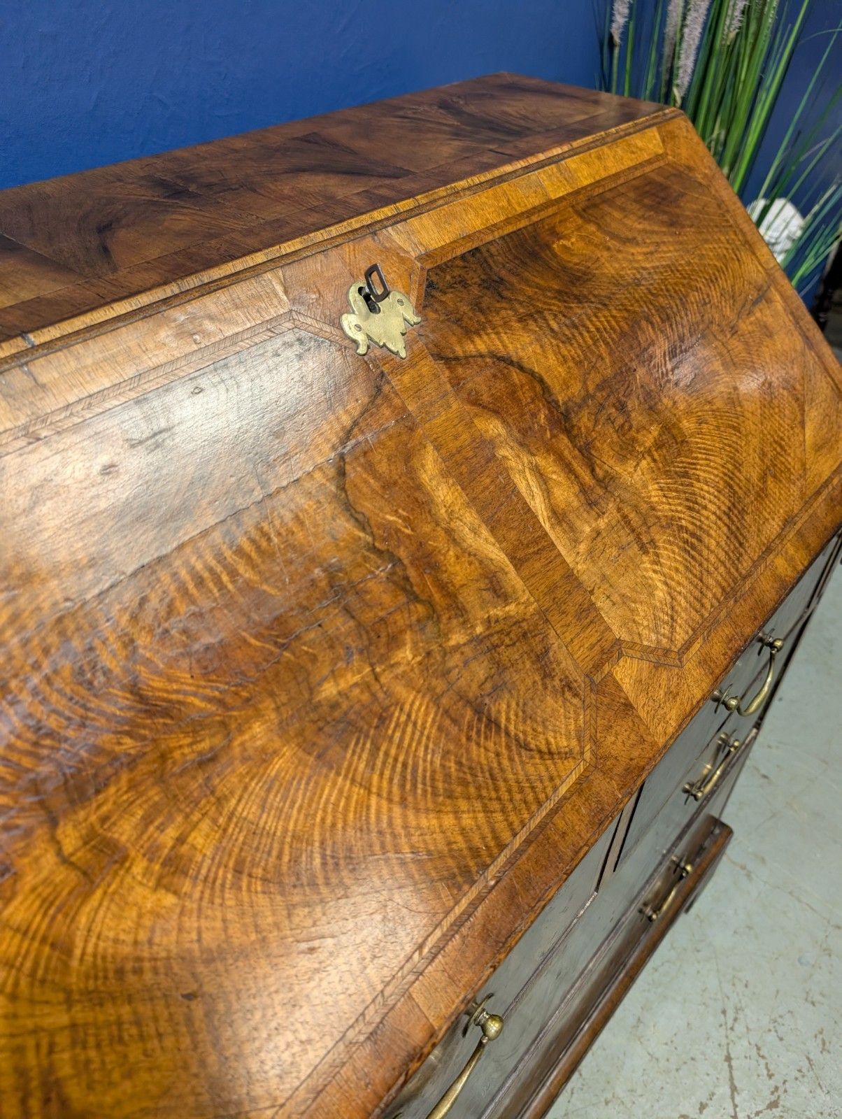 George II Walnut Burr Writing Bureau Desk Antique Beautiful Stunning photo vinterior