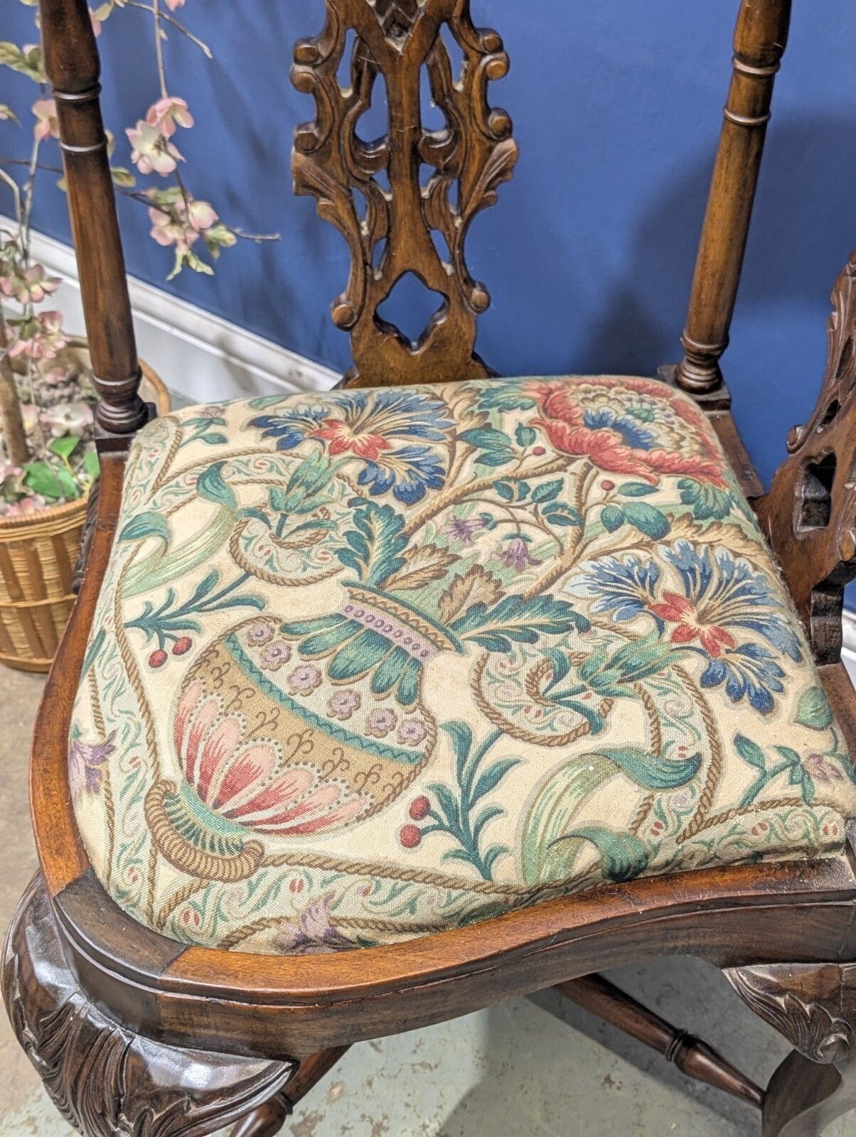 Chippendale Style Mahogany Corner Chair Edwardian Hall Ornate Carved Claw Feet photo vinterior
