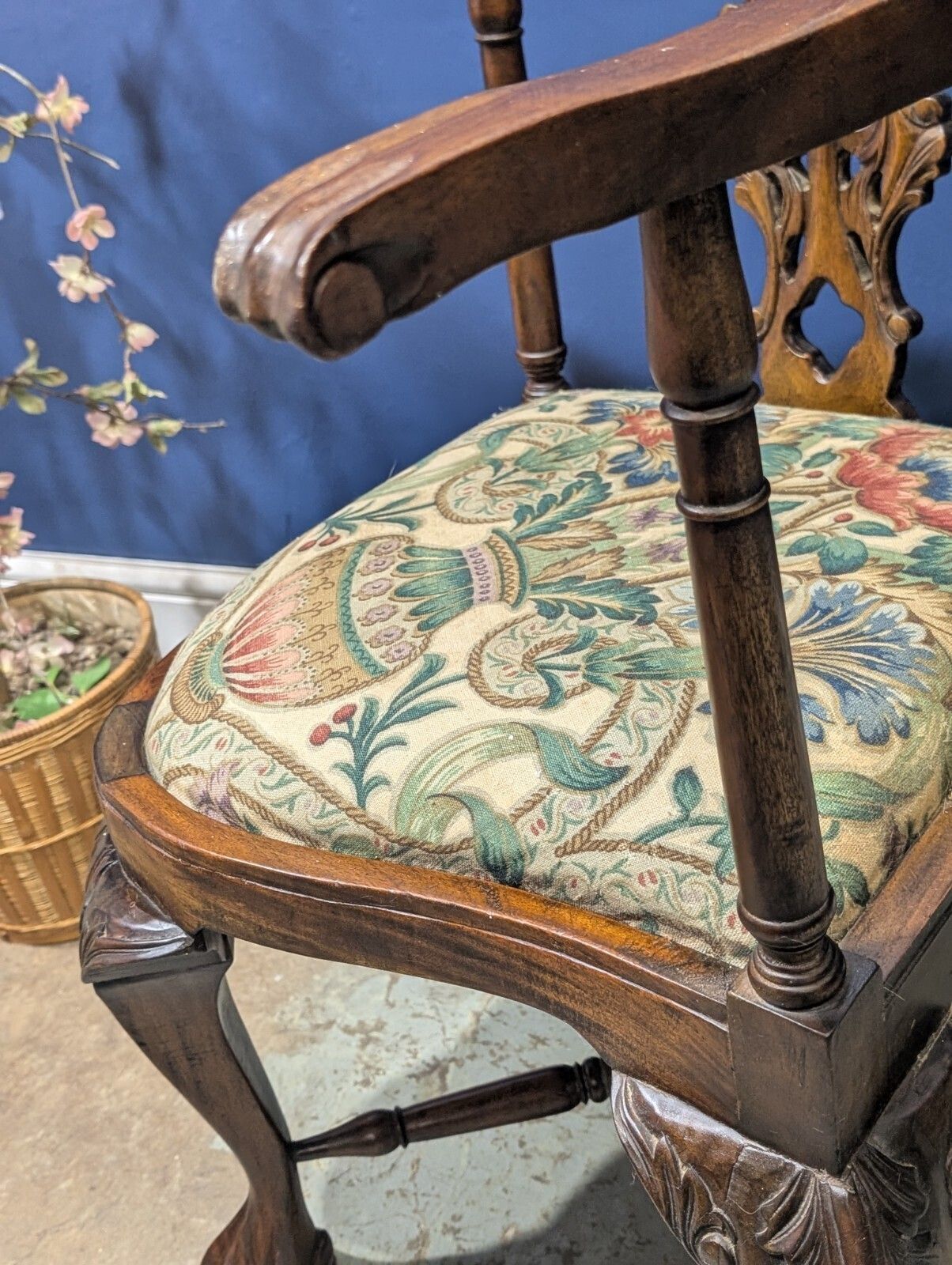 photo for sale Chippendale Style Mahogany Corner Chair Edwardian Hall Ornate Carved Claw Feet