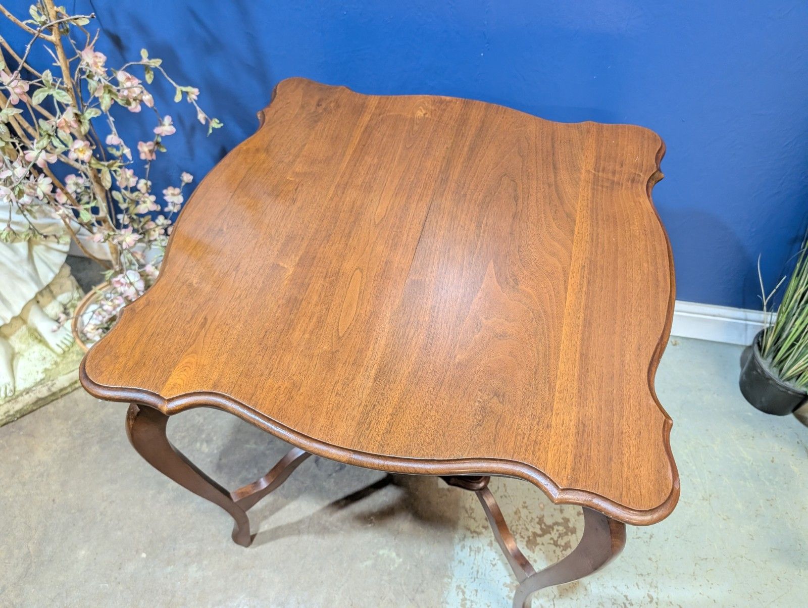 Antique Mahogany Side Table Wooden Art Deco Window  Scalloped Top 2 Tier End photo for sale
