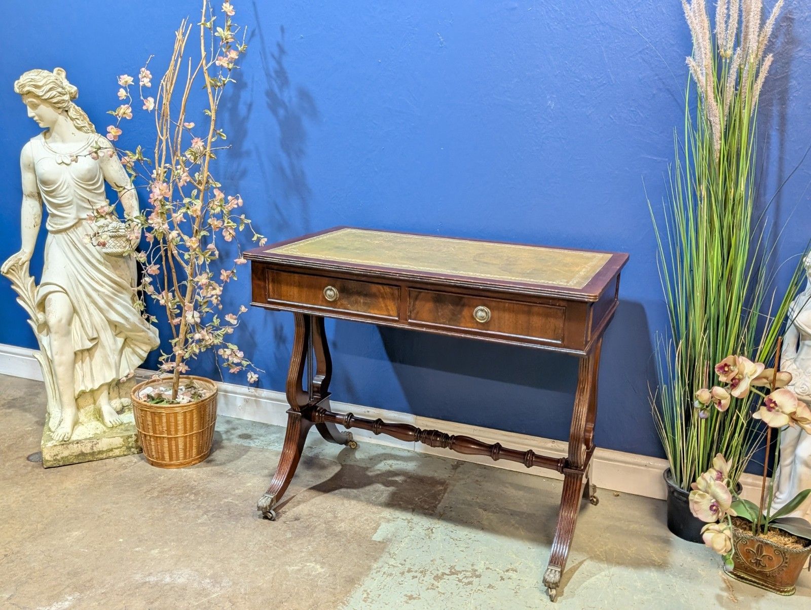 Reproduction  Regency Style Sofa Table Side  Console Green Leather Top photo furniture