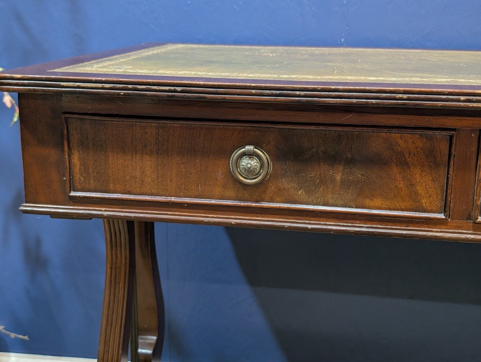 Furniture Reproduction  Regency Style Sofa Table Side  Console Green Leather Top photo