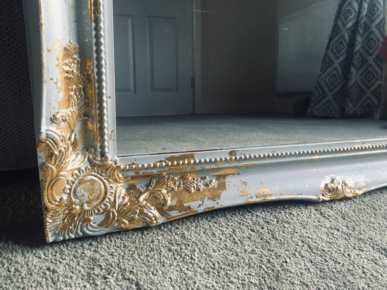 Large Mirror French Baroque Antique Ornate Painted Grey And Gold Leaf photo for sale