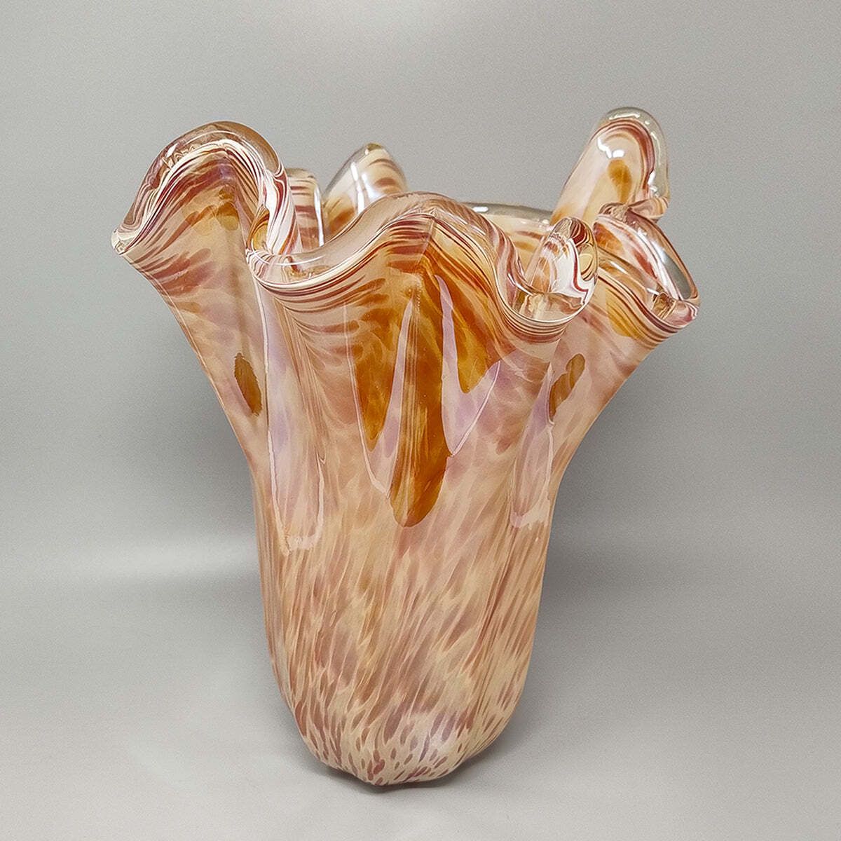 1970s Exquisite Michielotto Murano Glass Draped Vase Made In Italy photo for sale