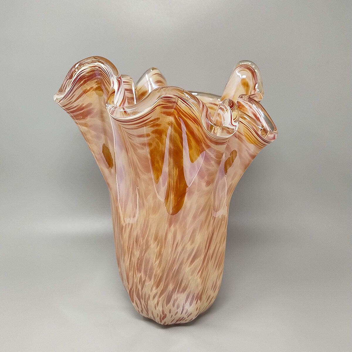 1970s Exquisite Michielotto Murano Glass Draped Vase Made In Italy photo 339.0