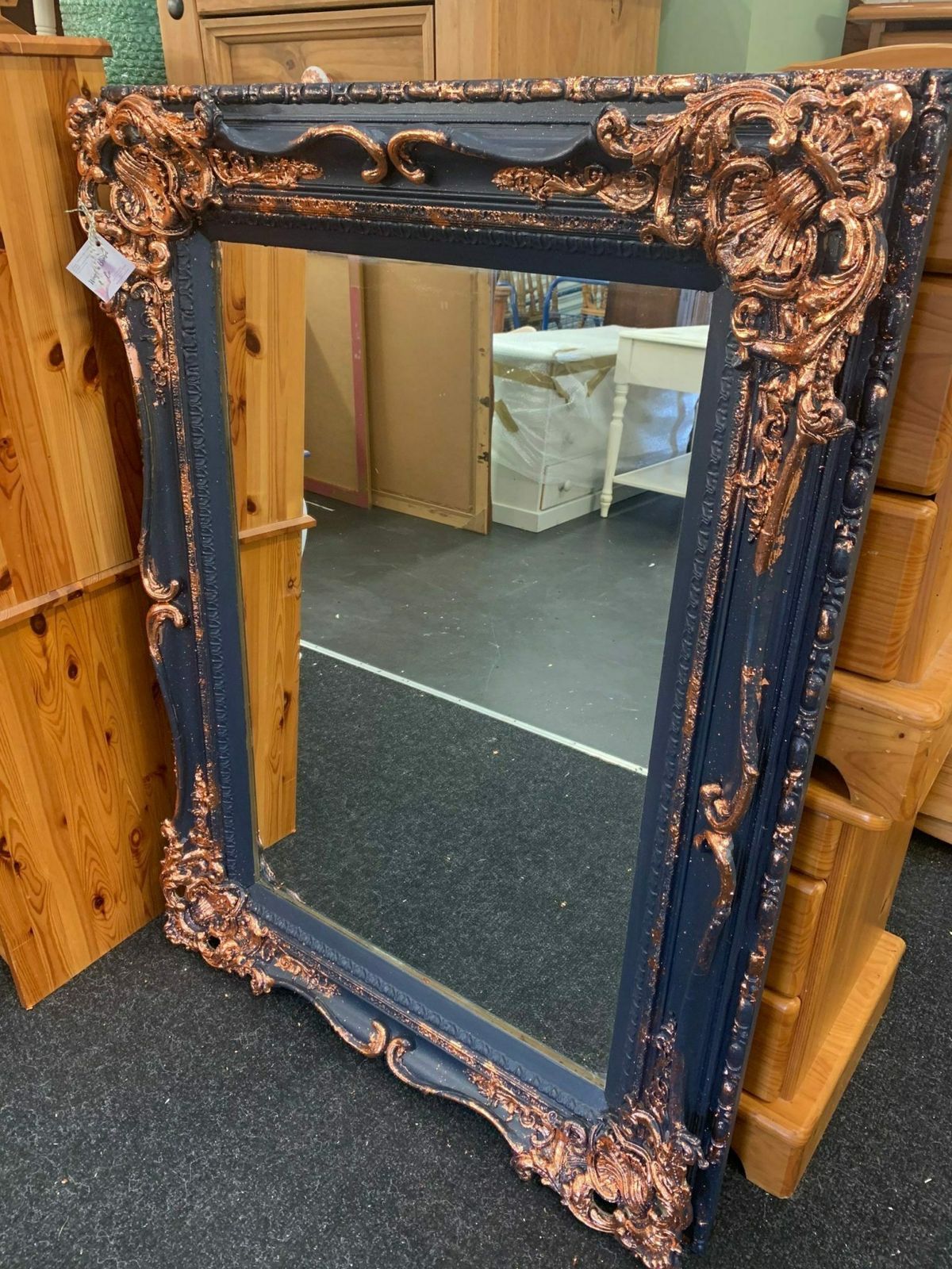Large Mirror French Baroque Antique Navy Gold Leaf photo vinterior
