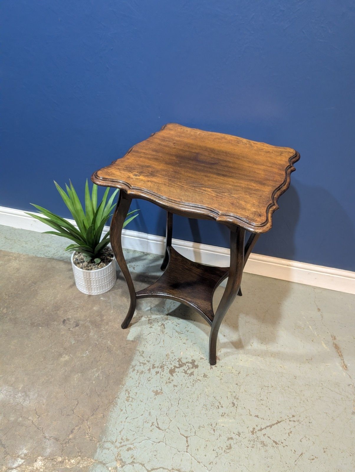 Antique Edwardian Mahogany Two Tier Side Table End Wine Plant Stand Vintage