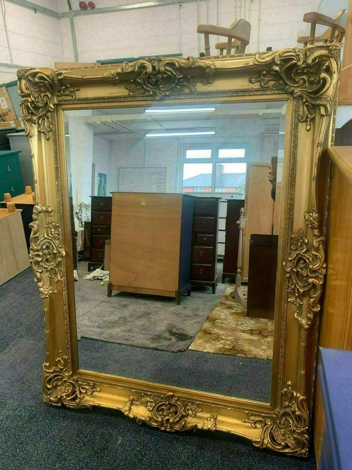 Large Mirror French Baroque Antique Ornate Painted Gold Leaf Stencilled photo for sale