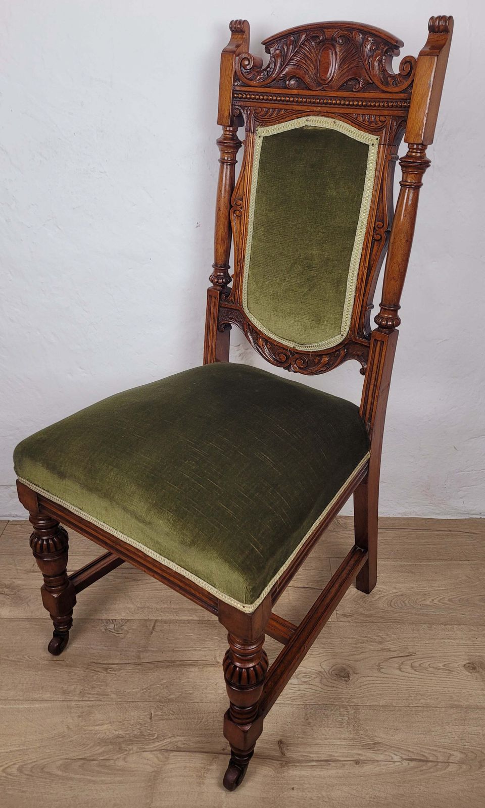 Victorian Hall Chair Oak Upholstered Foliate Carvings Castors photo Furniture