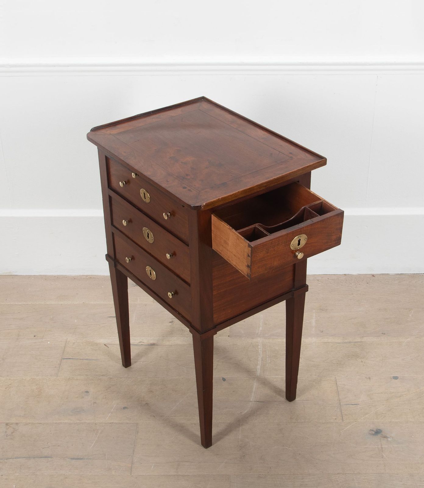 French Walnut Bedside Table With 3 Drawers photo Furniture