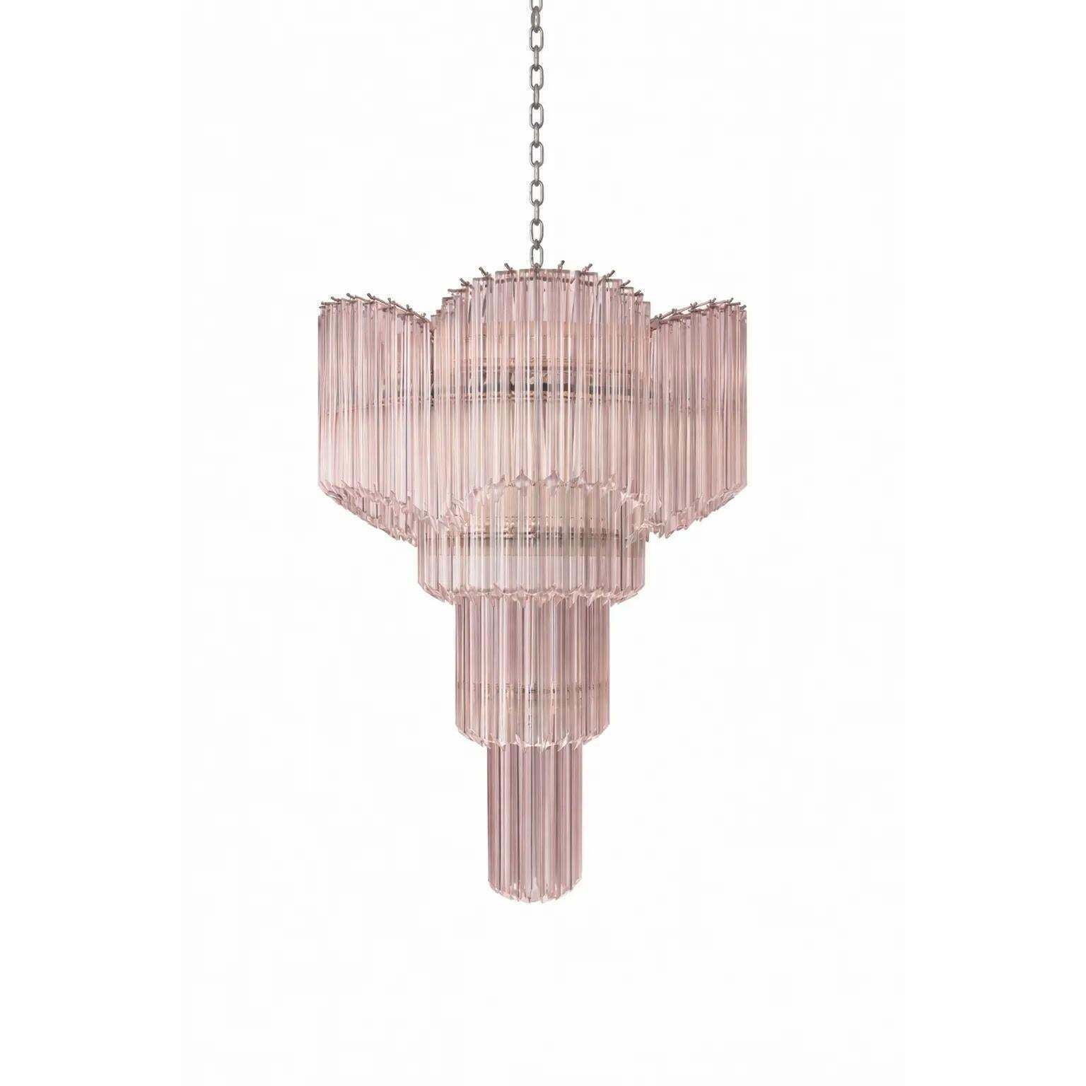 Mid Century Modern “Décò Inspired Italian Murano Glass Sputnik Chandelier – Pink ‘Quadriedro Spyral photo 12603.0
